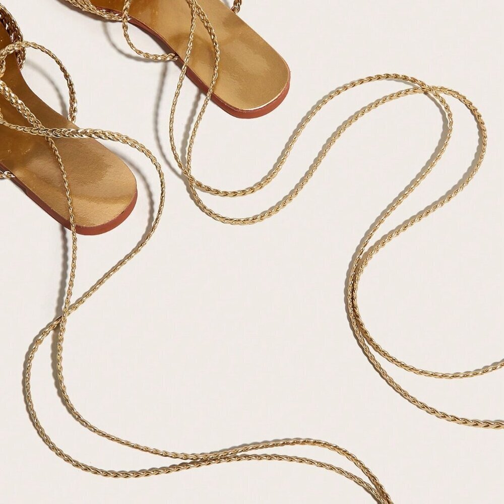 Gold Bohemian Women's Braided Strap Sandals with Random Texture - Picture 6 of 6